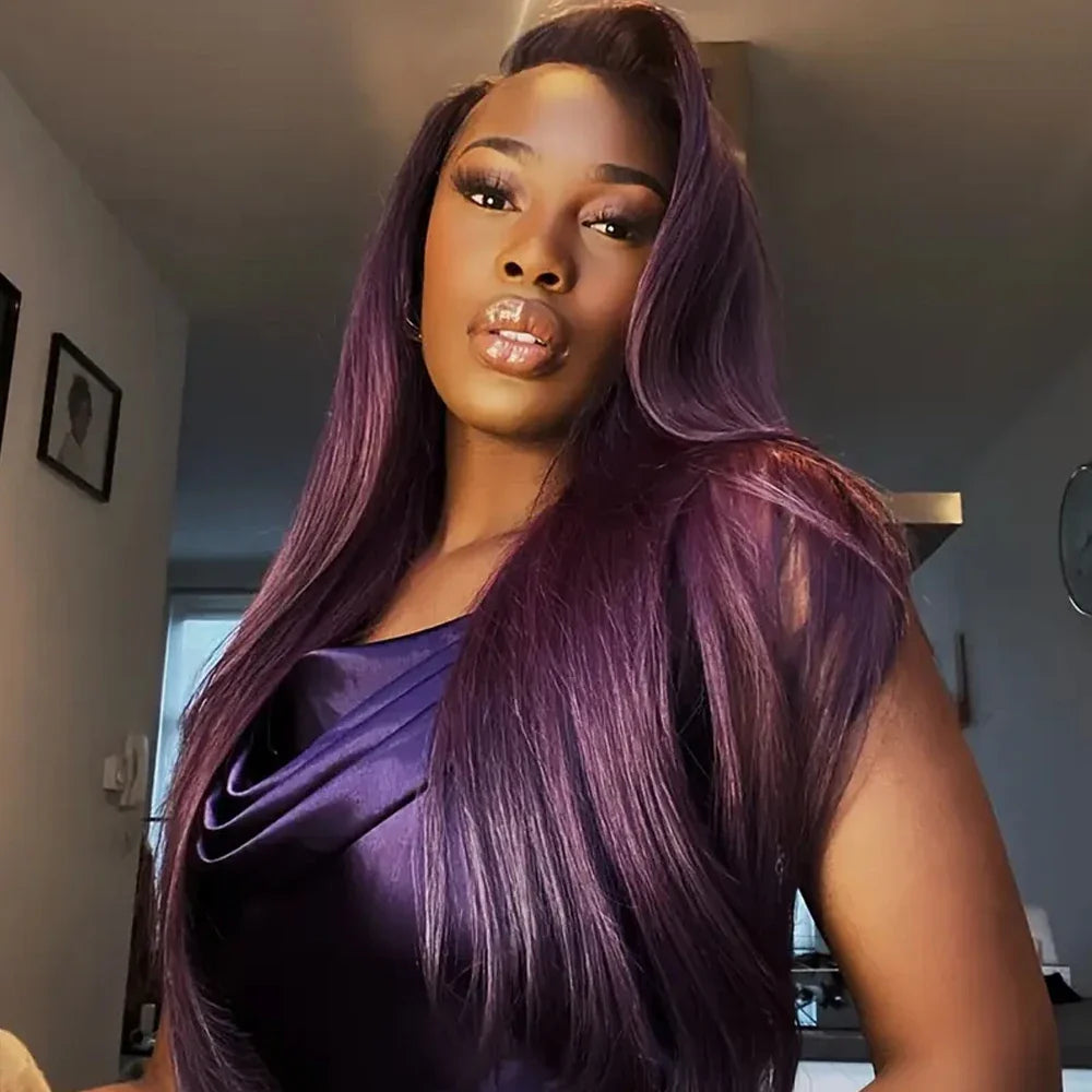 30 Inch Long Straight Synthetic Lace Front Wig Wear To Go Glueless Wig Dark Burgundy 13X4 Synthetic Lace Front Wigs for Women
