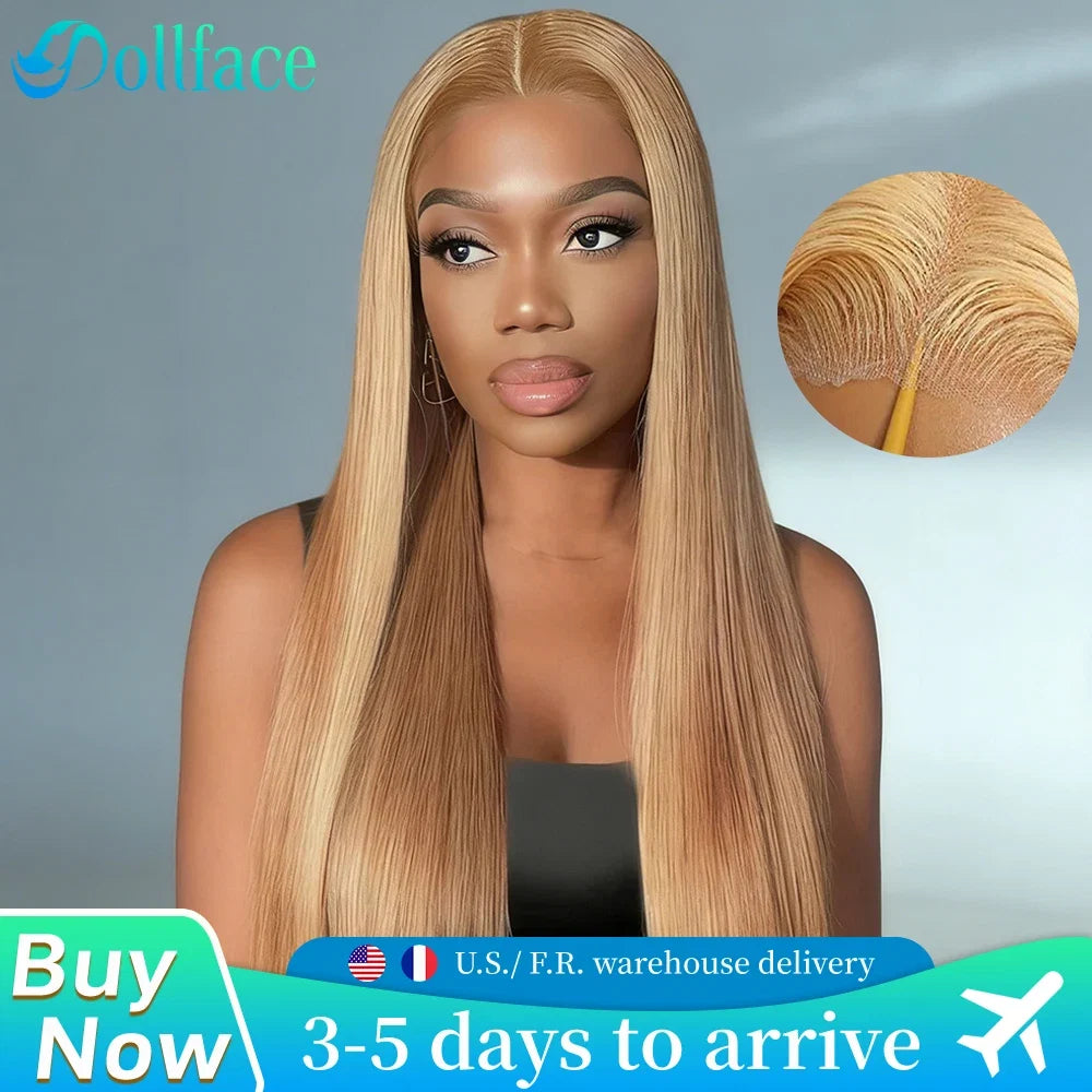 36 Inch Honey Blonde Human Hair Wig Straight 13x6 HD Lace Front Wig 180% Density 13x4 Lace Wigs Brazilian Human Hair 27# Color
