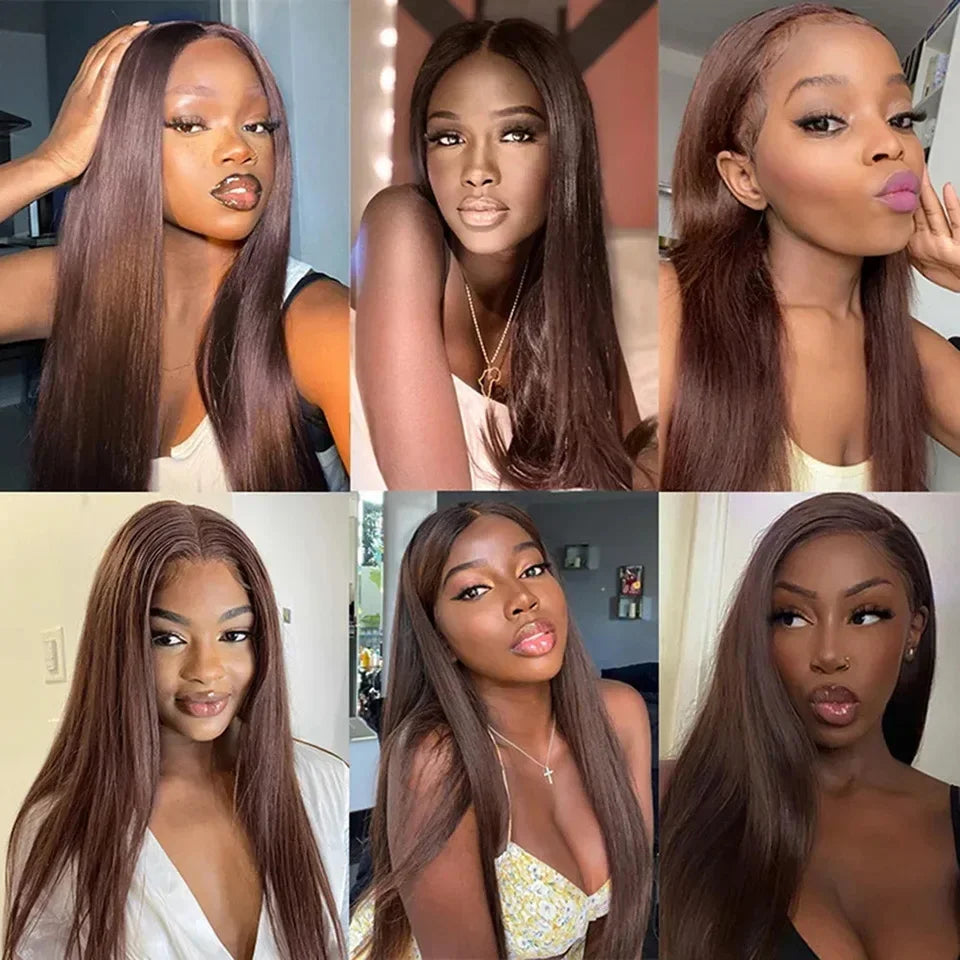 Dark Brown Super Double Drawn 13x4 Hd Lace Wig Bone Straight Chocolate Brown Wigs Human Hair 13x4 Lace Front Human Hair Wig