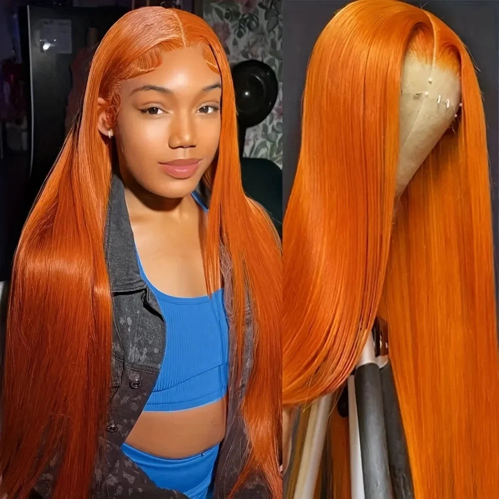 Orange Ginger Long Straight Lace Front Wig Hd Transparent Lace Frontal Wigs 13X6 Human Hair Wigs 100% Brazilian Hair for Women