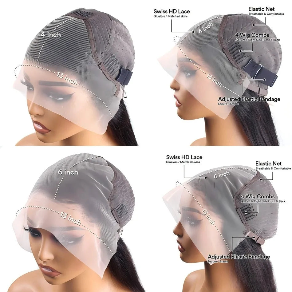 30 40 Inch Bone Straight 13x6 Lace Frontal Wigs 13x4 HD Transparent Lace Front Wig Black Preplucked Brazilian Human Hair Wig100%