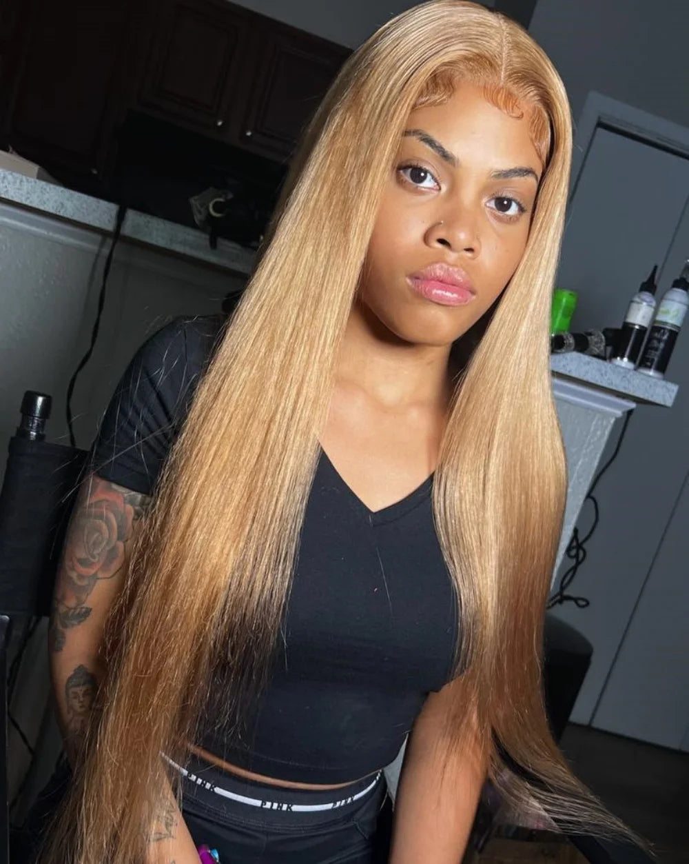 36 Inch Honey Blonde Human Hair Wig Straight 13x6 HD Lace Front Wig 180% Density 13x4 Lace Wigs Brazilian Human Hair 27# Color