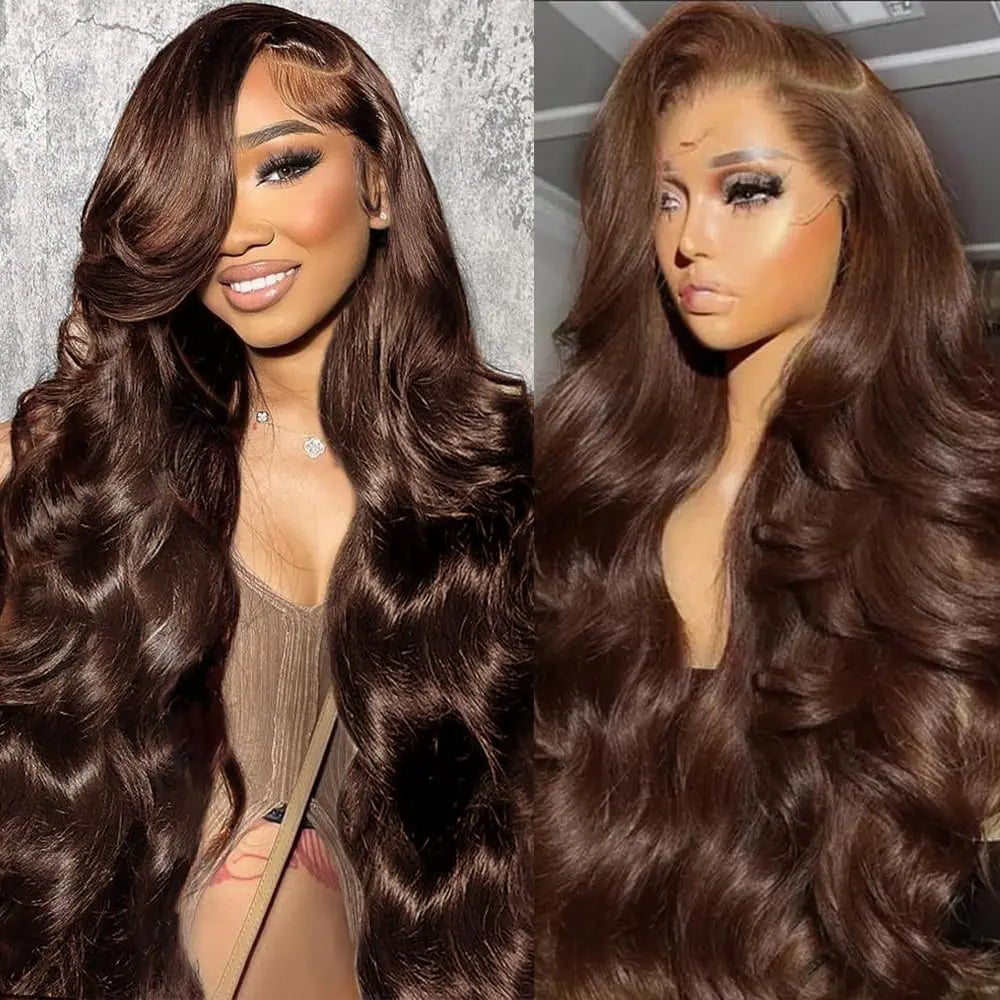 26 Inch Chocolate Brown Lace Front Wig Human Hair 200% Body Wave Human Hair Wigs Pre Plucked 13x4 HD Lace Frontal Wig Brown Wig