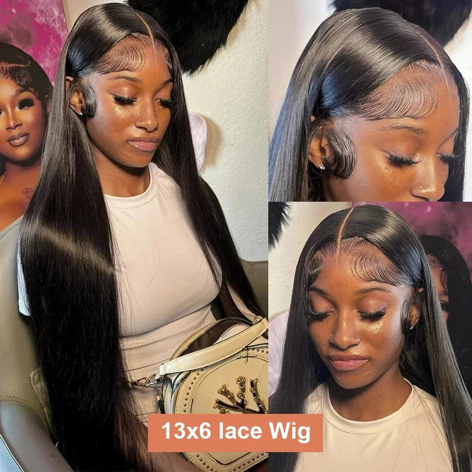 30 40 Inch Bone Straight 13x6 Lace Frontal Wigs 13x4 HD Transparent Lace Front Wig Black Preplucked Brazilian Human Hair Wig100%