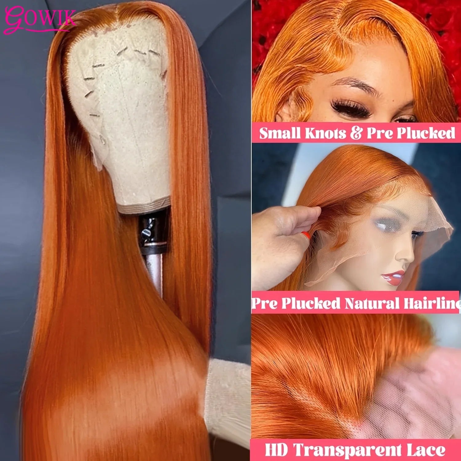 Orange Ginger Long Straight Lace Front Wig Hd Transparent Lace Frontal Wigs 13X6 Human Hair Wigs 100% Brazilian Hair for Women