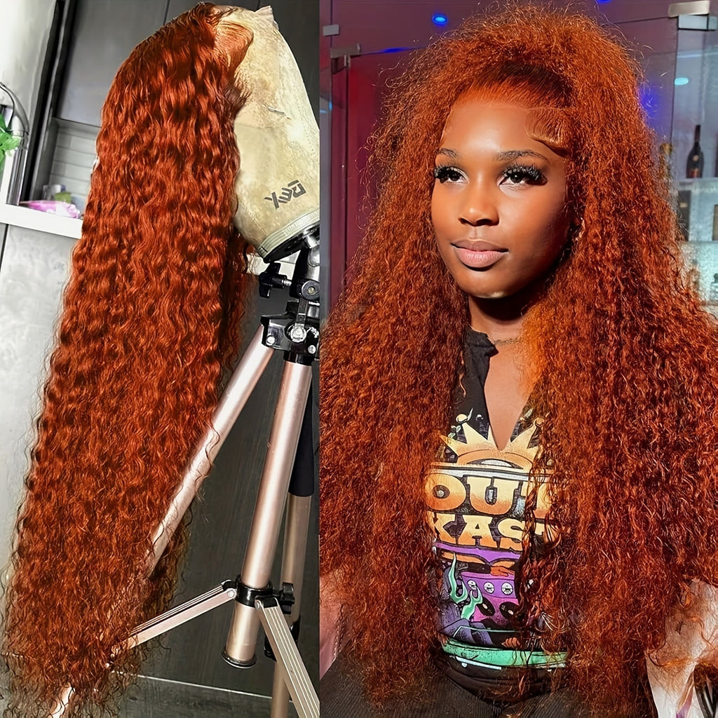 Deep Wave Ginger Orange Lace Front Wig Human Hair 13x6 HD Lace Front with Baby Hair 250% Density Long Curly Wig for Black Women